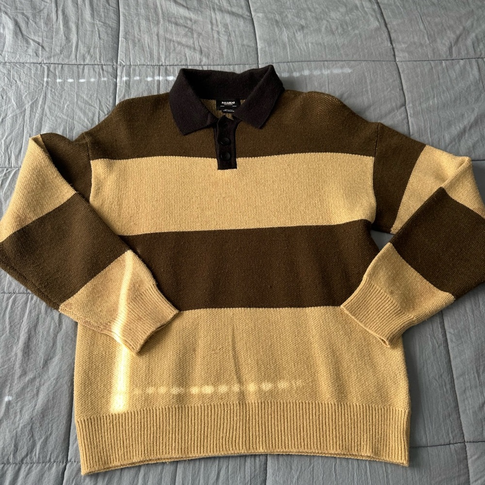 Pull&Bear Brown and Tan Knit Sweater with Classic Crew Neck